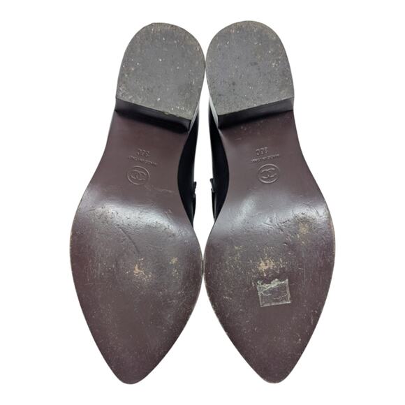 Chanel pointed toe loafers black leather chunky heel interlocking CC logo 36C - Picture 11 of 14